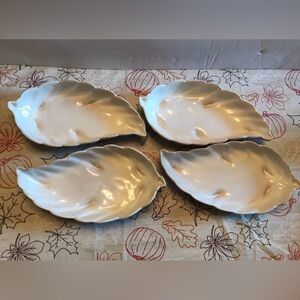 (4) Frankoma #225 Candy/Nut Leaf Dishes White Pottery EUC